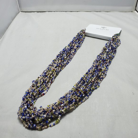Signature multi color blue clear seed bead multi strand necklace 20 strand - Picture 3 of 6